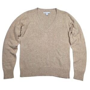 OLD NAVY Mens L Classic‎ V Neck Sweater Tan Beige Lambswool Blend Career Holiday